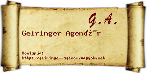 Geiringer Agenór névjegykártya